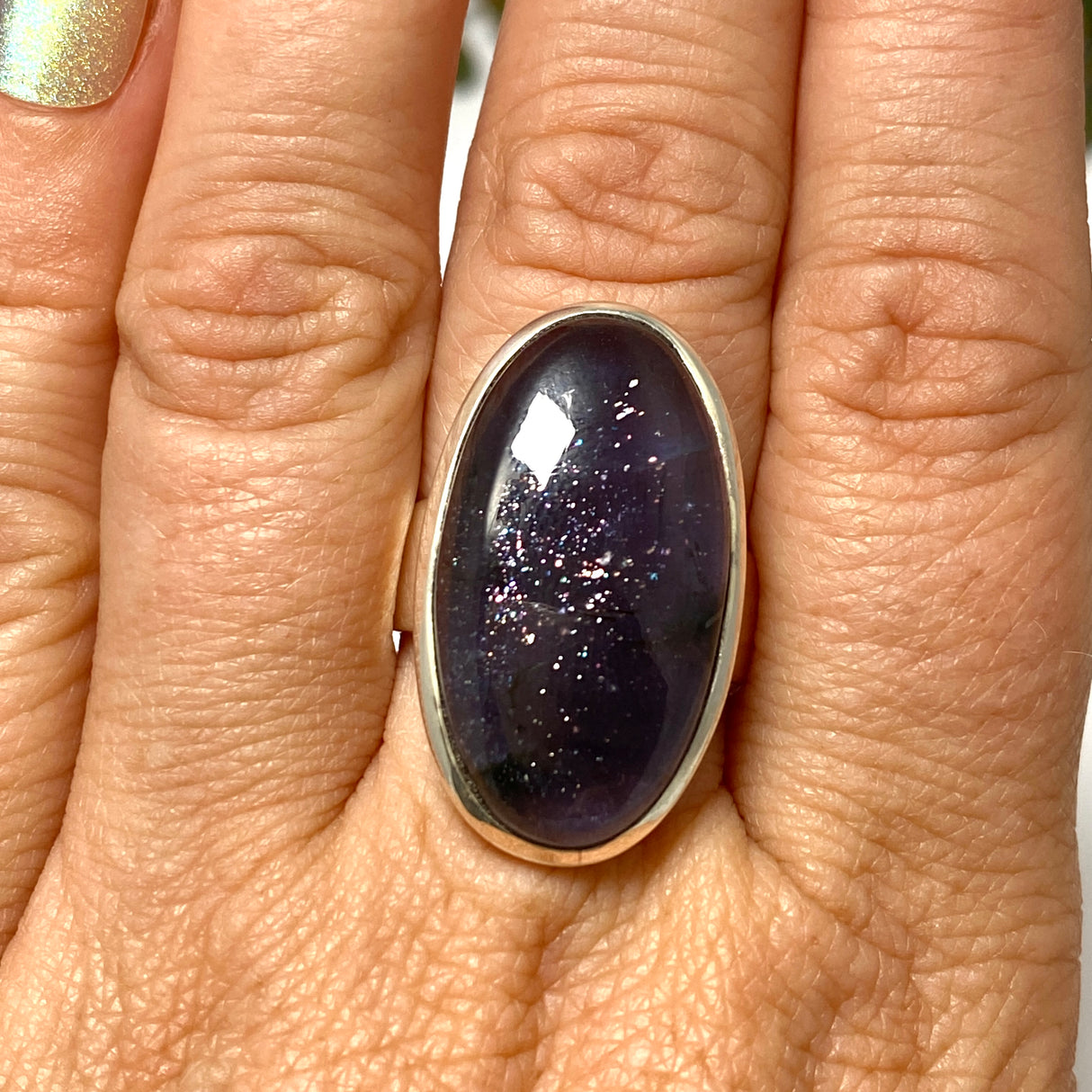 Iolite Sunstone Oval Cabochon Ring Size 8.5 PRGJ661