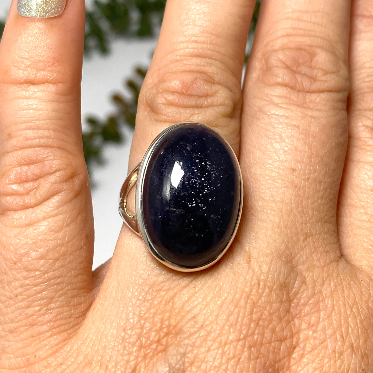 Iolite Sunstone Oval Cabochon Split Band Ring Size 6.5 PRGJ662