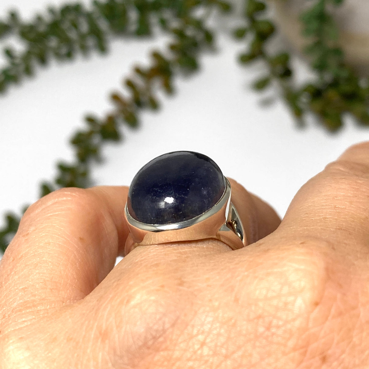 Iolite Sunstone Oval Cabochon Split Band Ring Size 6.5 PRGJ662