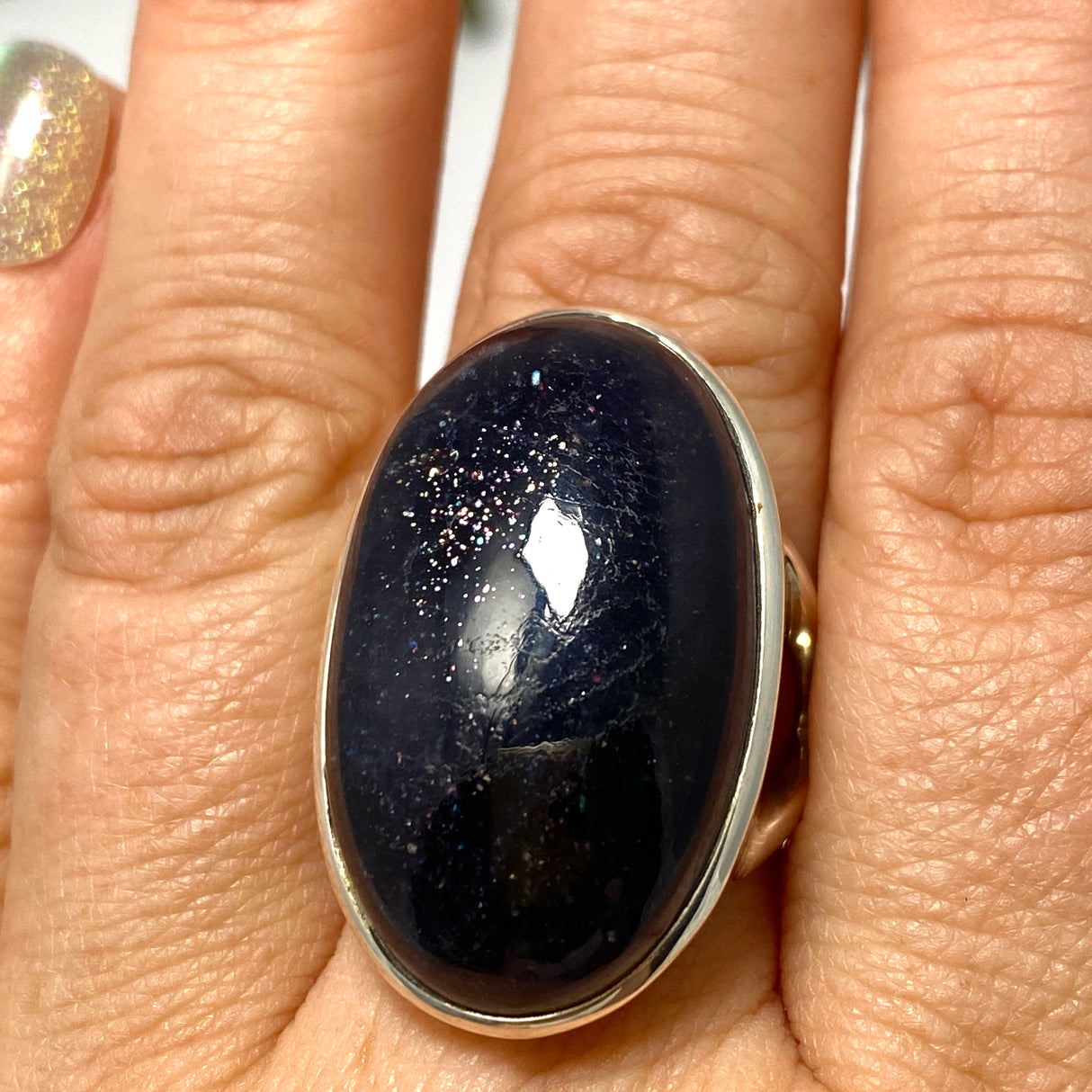 Iolite Sunstone Oval Cabochon Split Band Ring Size 8.5 PRGJ663