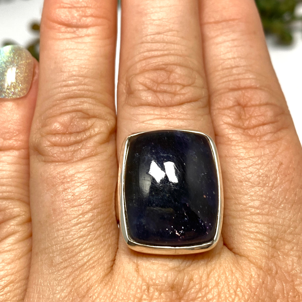 Iolite Sunstone Rectangular Cabochon Ring Size 8 PRGJ666