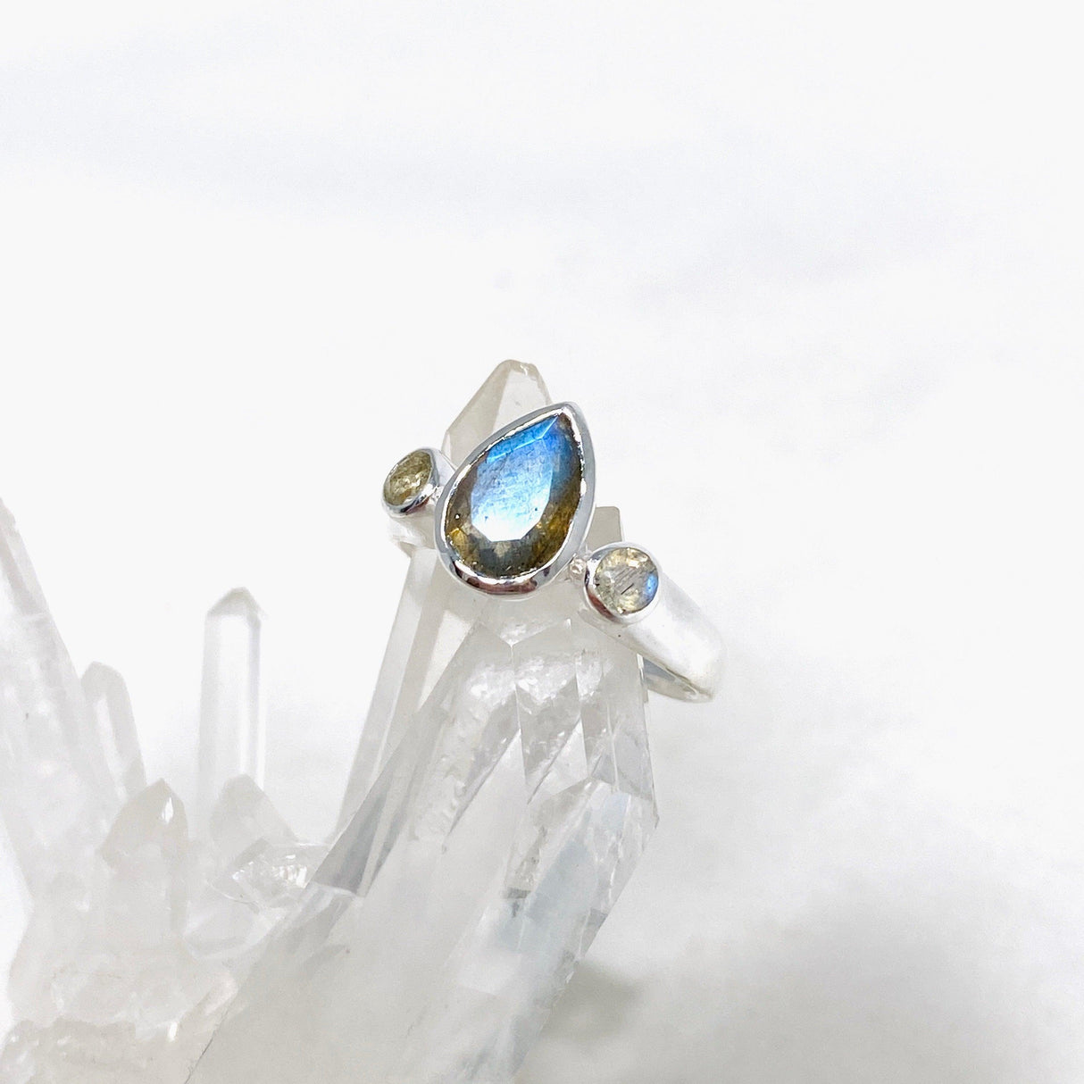 Labradorite Faceted Gemstone Teardrop Ring with Accent Stones R3668 - Nature's Magick