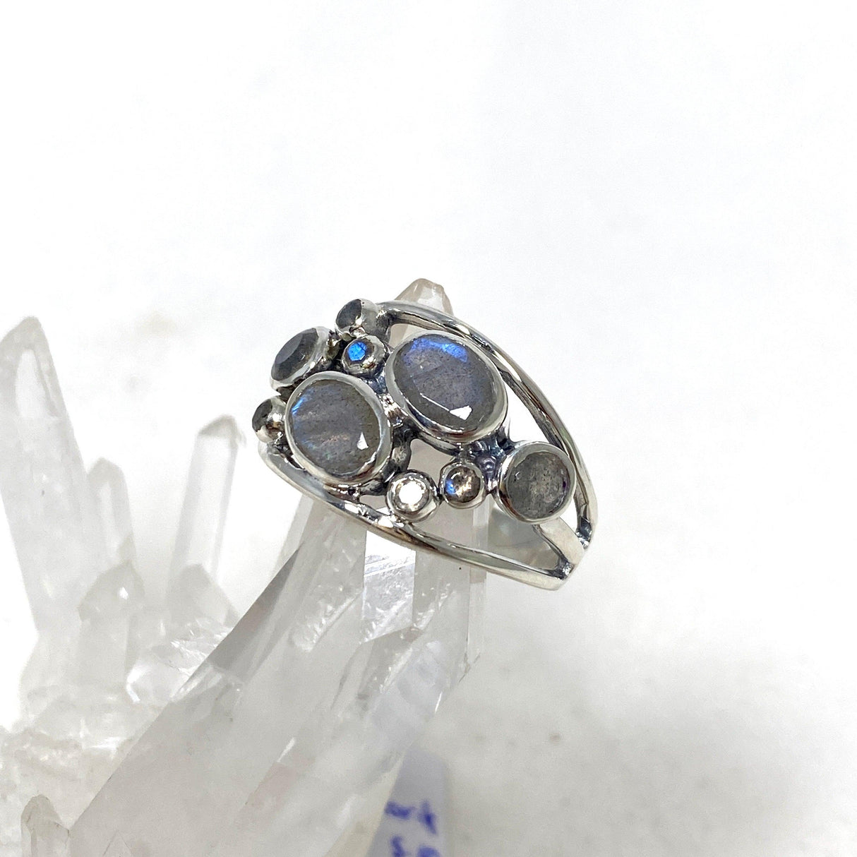 Labradorite Faceted Multistone Gemstone Ring in a Decorative Setting R3787 - Nature's Magick