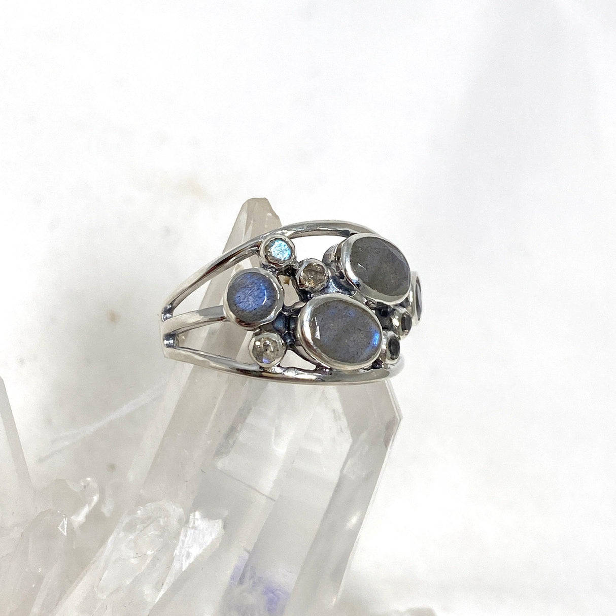 Labradorite Faceted Multistone Gemstone Ring in a Decorative Setting R3787 - Nature's Magick