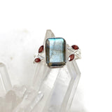 Labradorite Faceted Rectangular Multistone Ring with Botanical Details R3806 - Nature's Magick