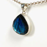 Blue iridescent Labradorite faceted gemstone and silver pendant on a chain