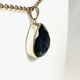 Blue iridescent Labradorite faceted gemstone and silver pendant on a chainl