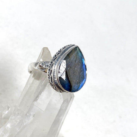 Labradorite Faceted Teardrop Ring in a Decorative Setting R3817 - Nature's Magick