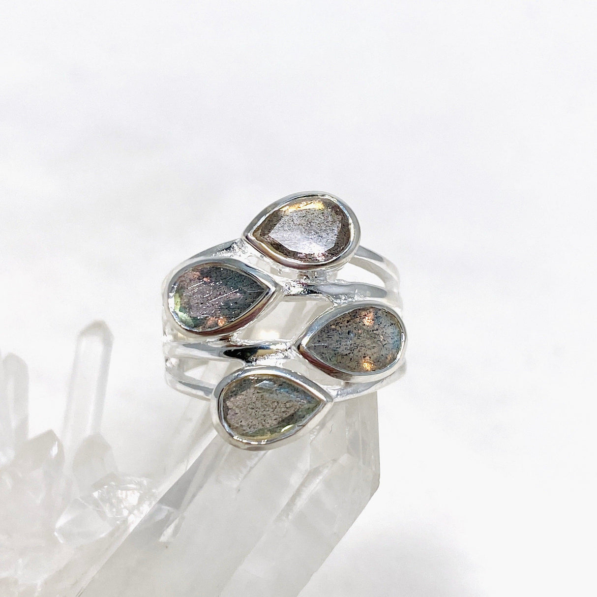 Labradorite Multi-stone Faceted Teardrop Ring R3815 - Nature's Magick