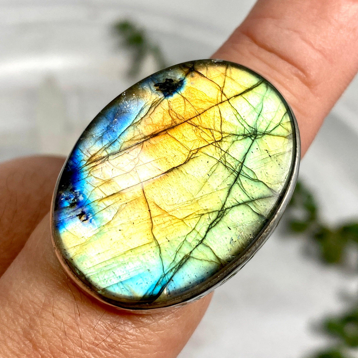 Labradorite oval beaten band ring s.8.75 KRGJ987 - Nature's Magick