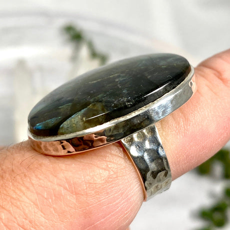 Labradorite oval beaten band ring s.8.75 KRGJ987 - Nature's Magick