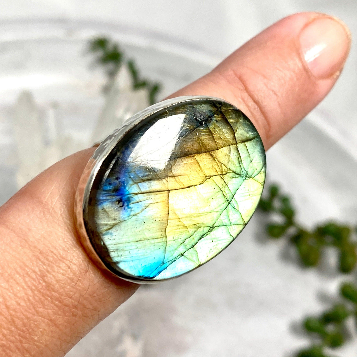 Labradorite oval beaten band ring s.8.75 KRGJ987 - Nature's Magick