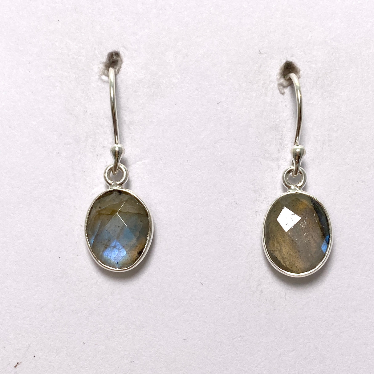 Labradorite Oval Checkerboard Faceted Earrings PEGJ273