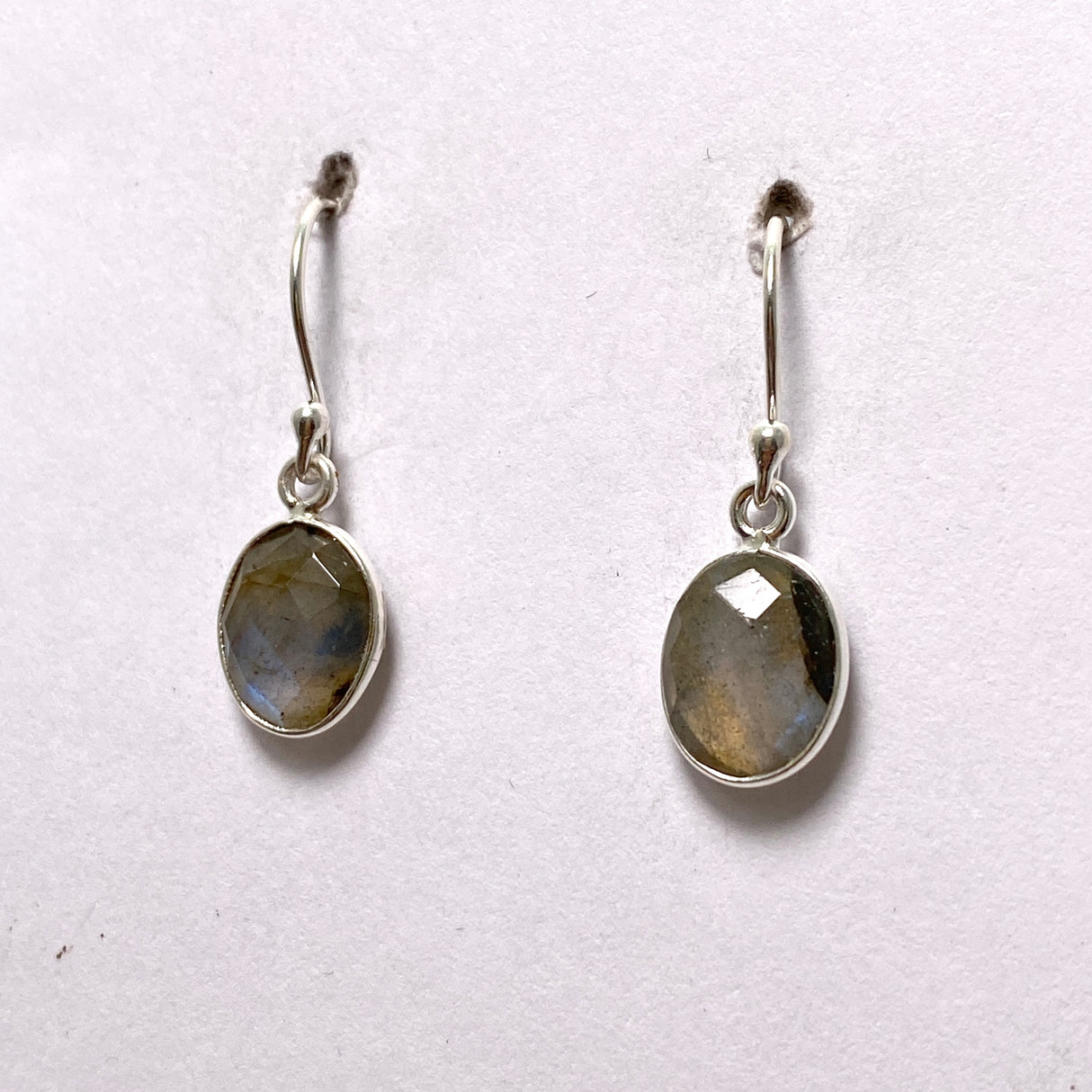 Labradorite Oval Checkerboard Faceted Earrings PEGJ273