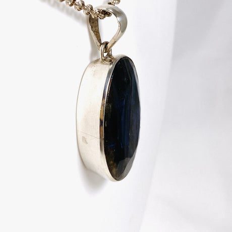 Blue iridescent Labradorite faceted gemstone and silver pendant on a chain