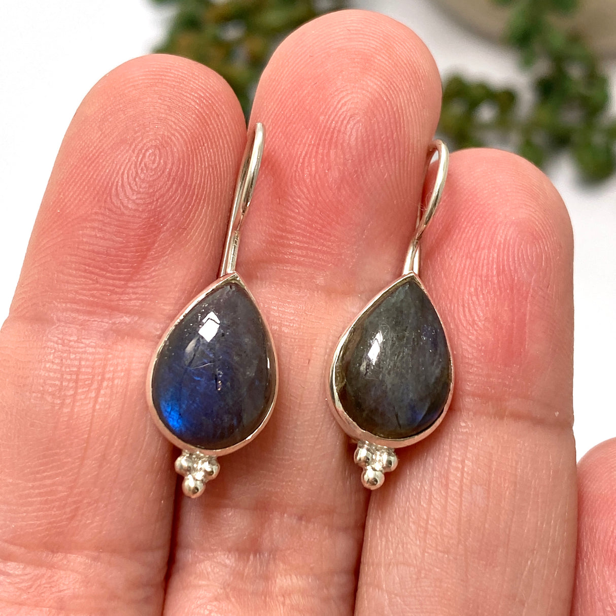 Labradorite Teardrop Cabochon Fixed Hook Earrings PEGJ271