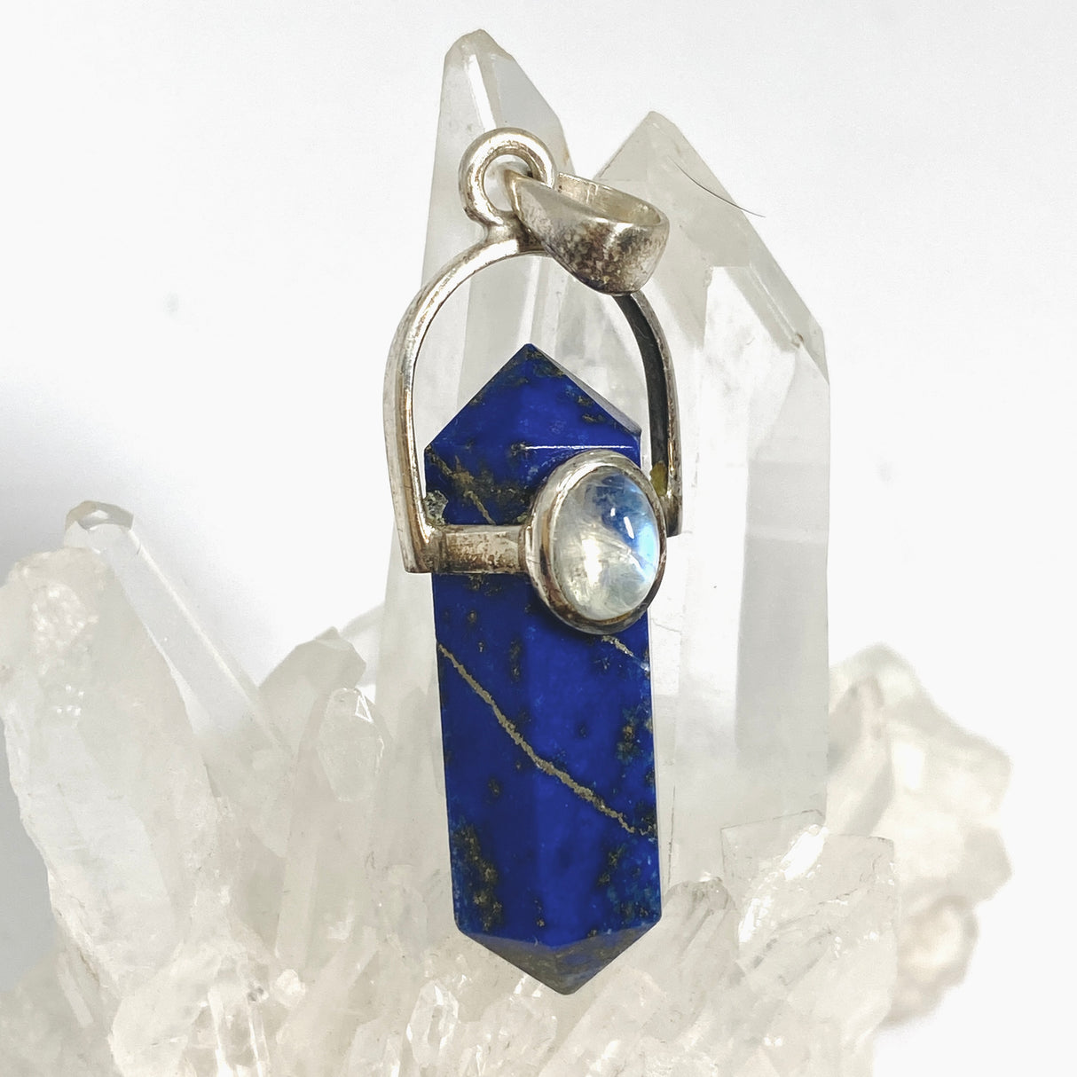 Lapis Lazuli Double Point Pendant with Moonstone Accent Stone PPGJ1231