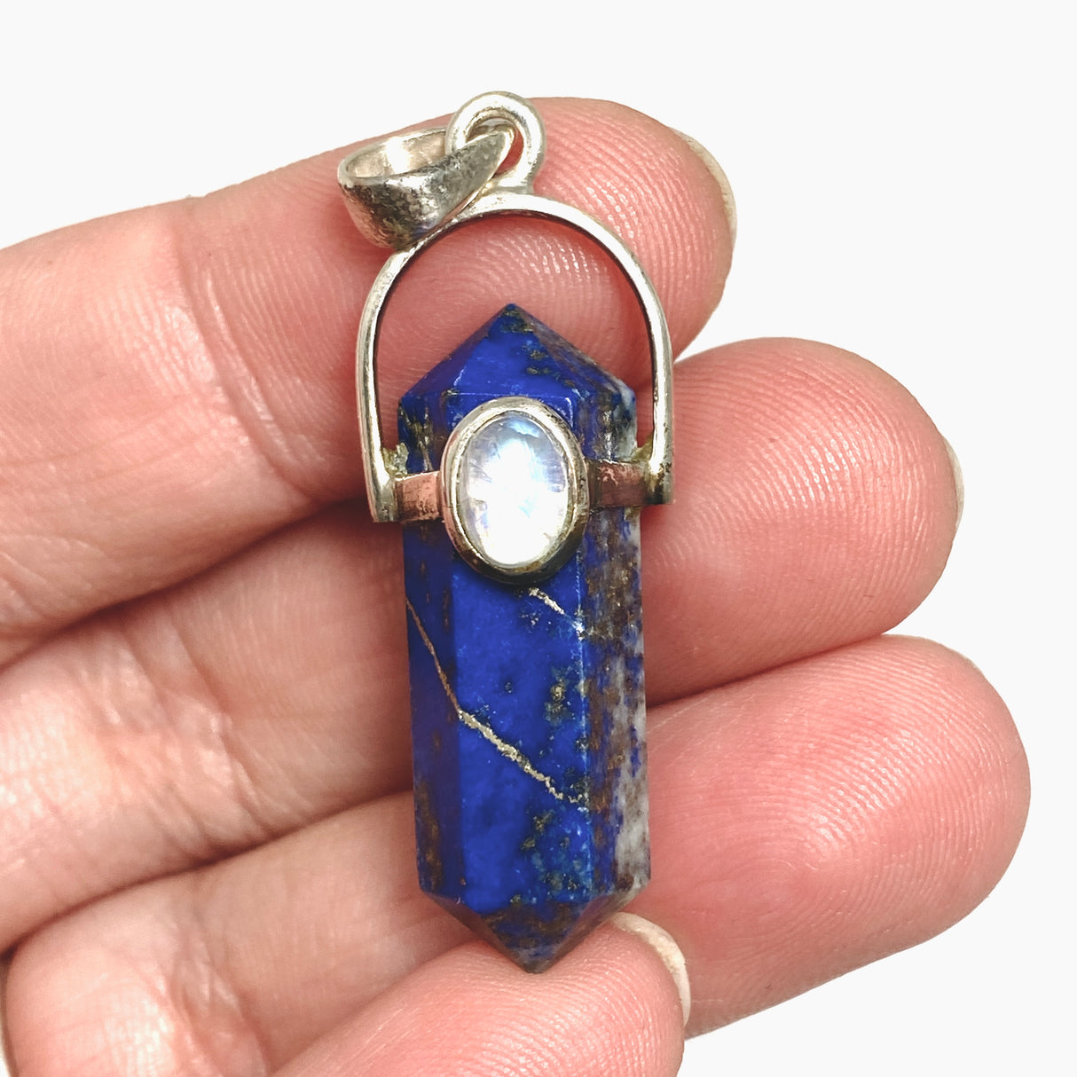 Lapis Lazuli Double Point Pendant with Moonstone Accent Stone PPGJ1231