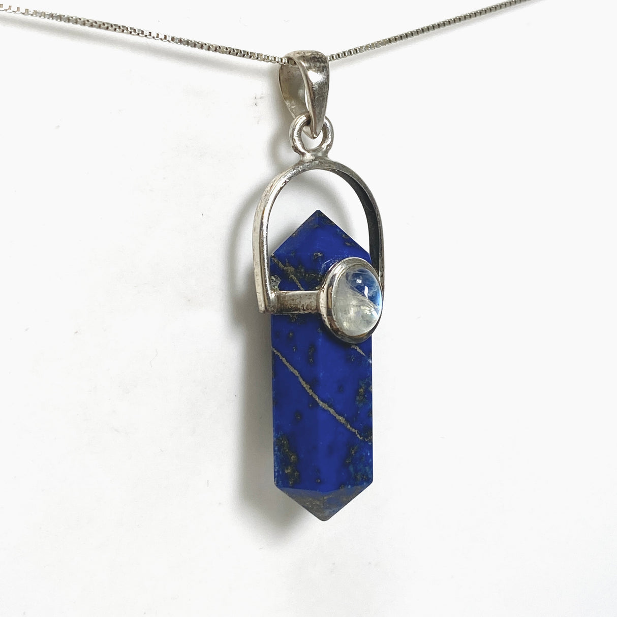 Lapis Lazuli Double Point Pendant with Moonstone Accent Stone PPGJ1231