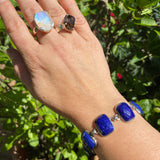 Lapis Lazuli faceted rectangle gemstones in 925 silver bezel setting bracelet PBGJ028