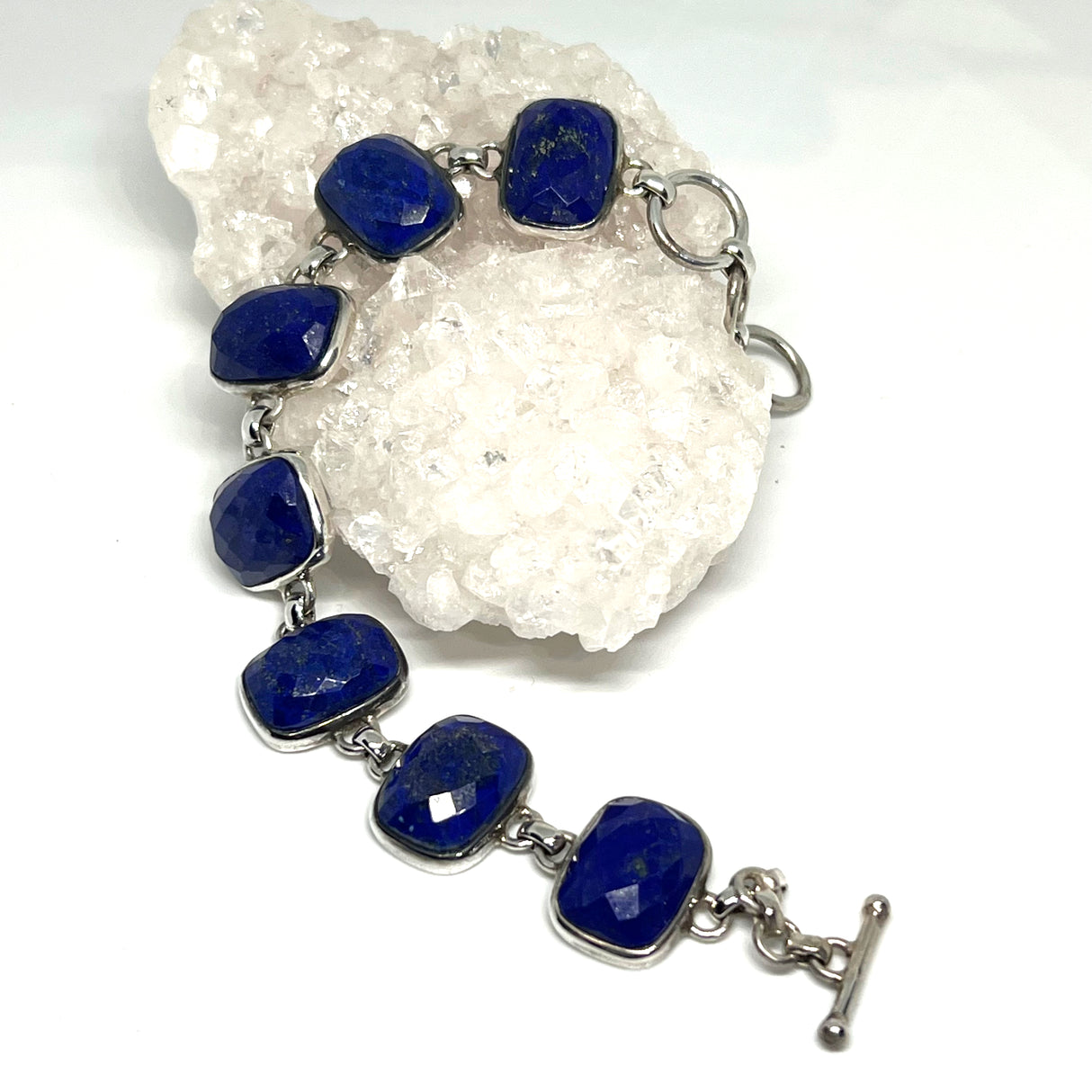 Lapis Lazuli faceted rectangle gemstones in 925 silver bezel setting bracelet PBGJ028