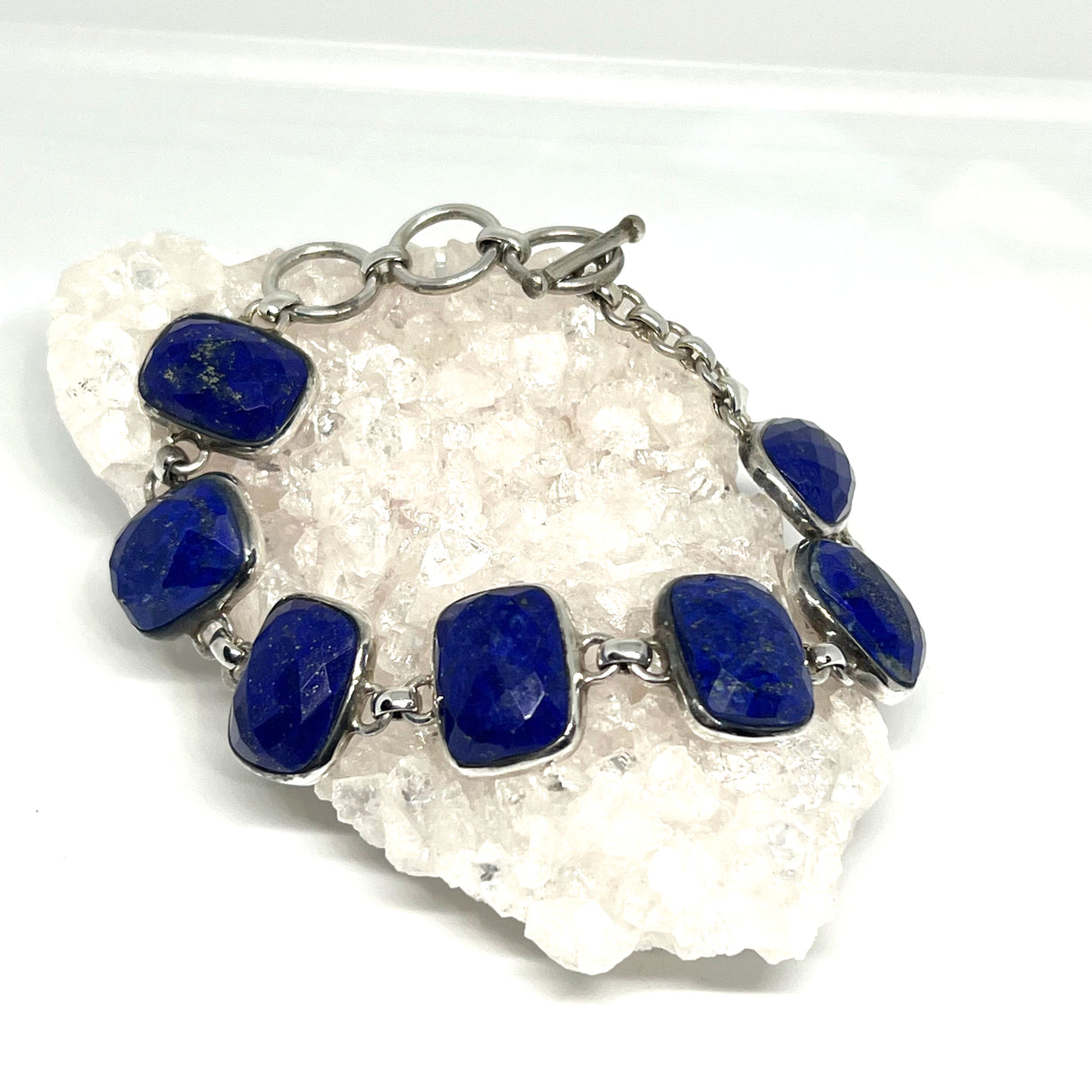 Lapis Lazuli faceted rectangle gemstones in 925 silver bezel setting bracelet PBGJ028