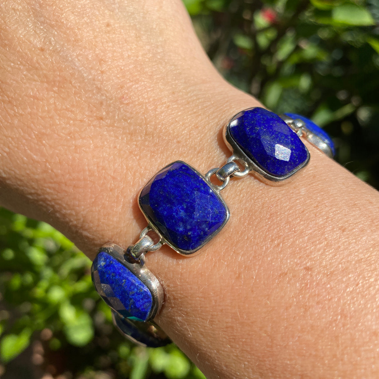 Lapis Lazuli faceted rectangle gemstones in 925 silver bezel setting bracelet PBGJ028