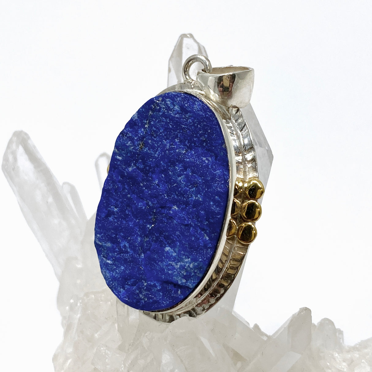 Lapis Lazuli Oval Raw Pendant with Brass Accents KPGJ4855