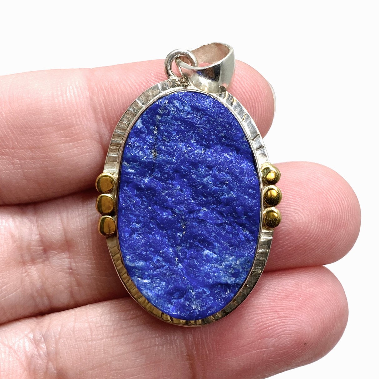 Lapis Lazuli Oval Raw Pendant with Brass Accents KPGJ4855