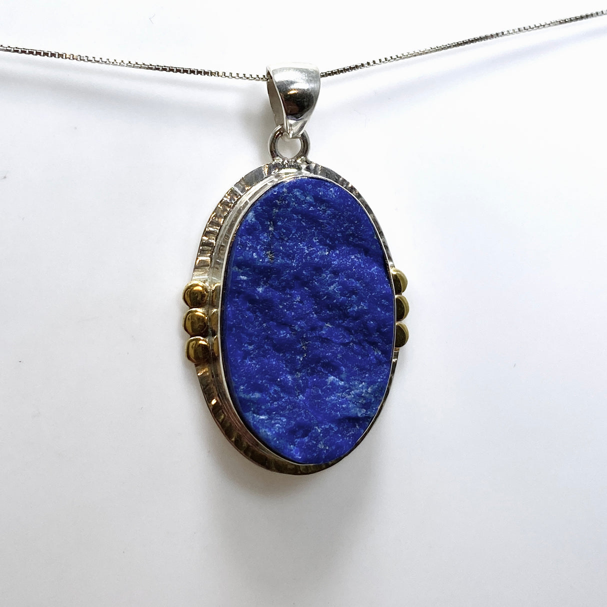 Lapis Lazuli Oval Raw Pendant with Brass Accents KPGJ4855