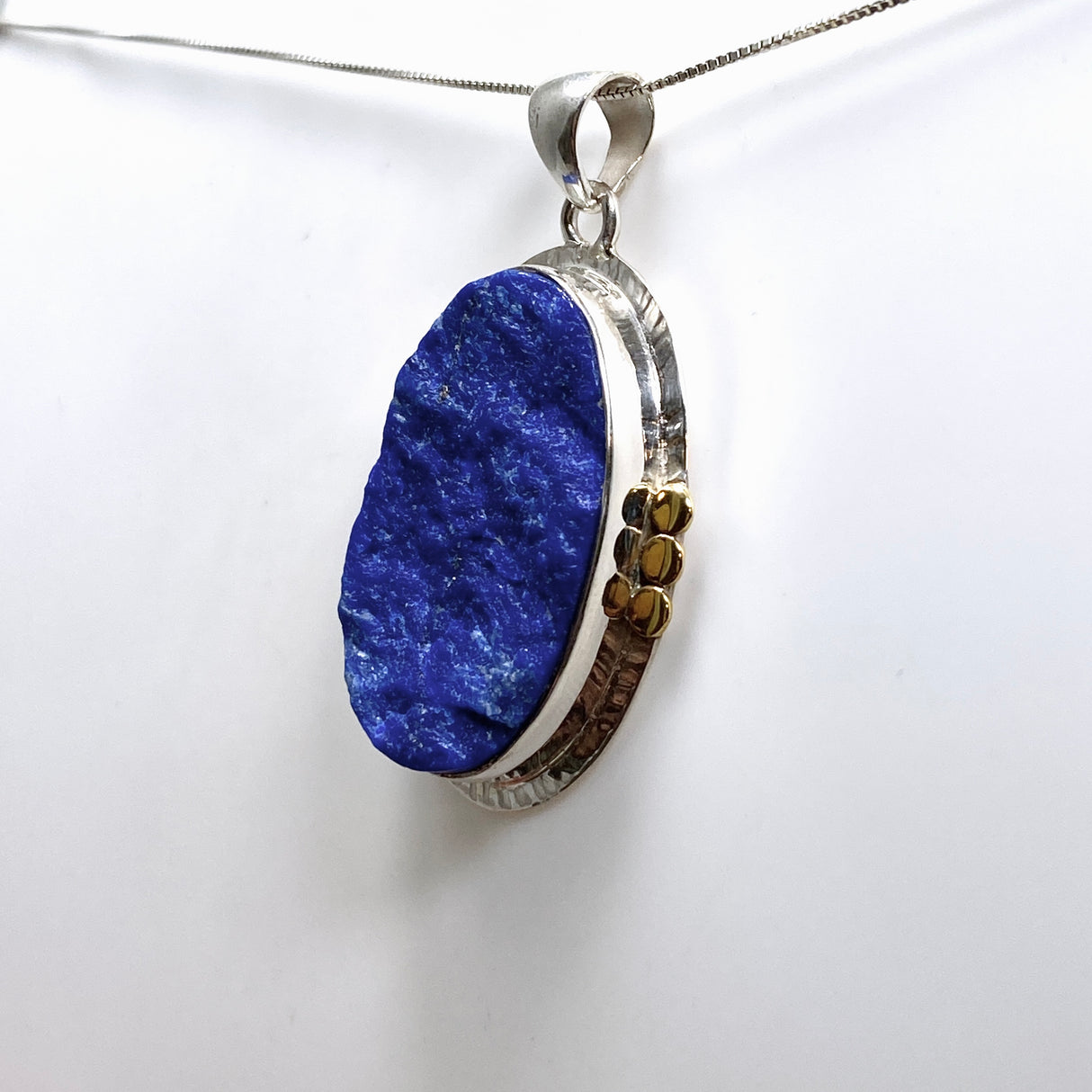 Lapis Lazuli Oval Raw Pendant with Brass Accents KPGJ4855