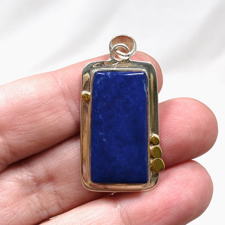 Lapis Lazuli Rectangular Pendant with Brass Detailing KPGJ3821 - Nature's Magick