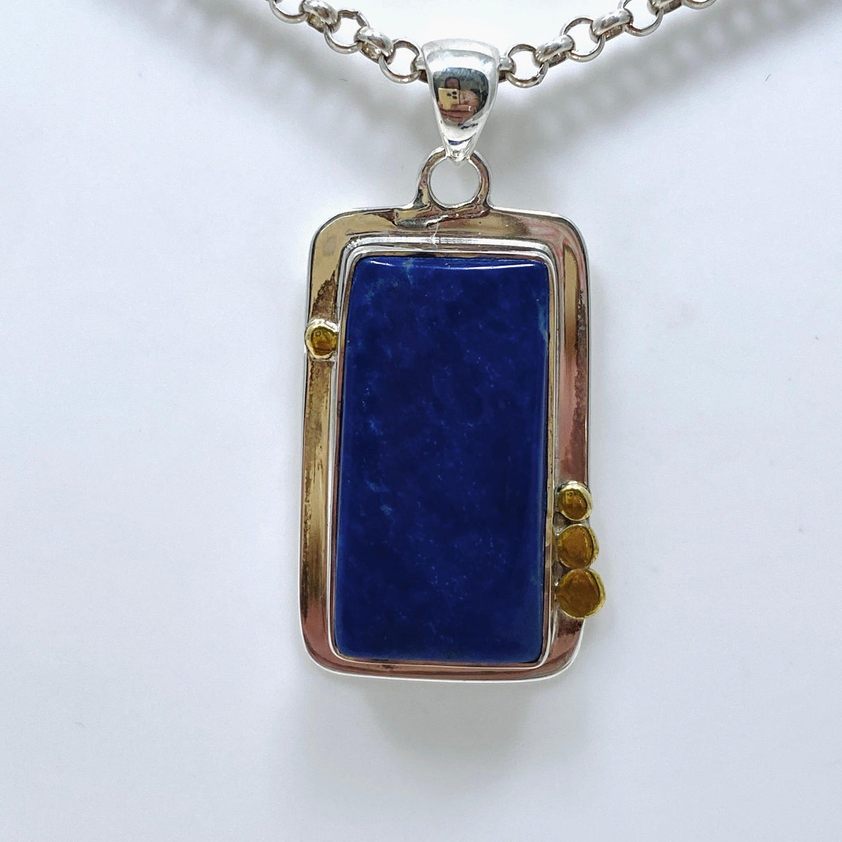 Lapis Lazuli Rectangular Pendant with Brass Detailing KPGJ3821 - Nature's Magick