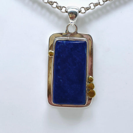 Lapis Lazuli Rectangular Pendant with Brass Detailing KPGJ3821 - Nature's Magick