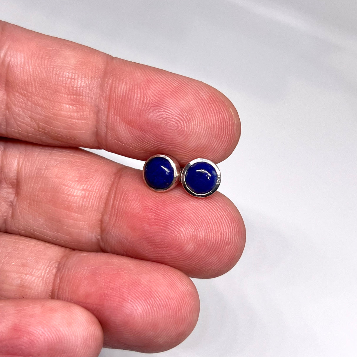 Lapis Lazuli Round Cabochon Bezel Set Stud Earings 5.5mm PSE022