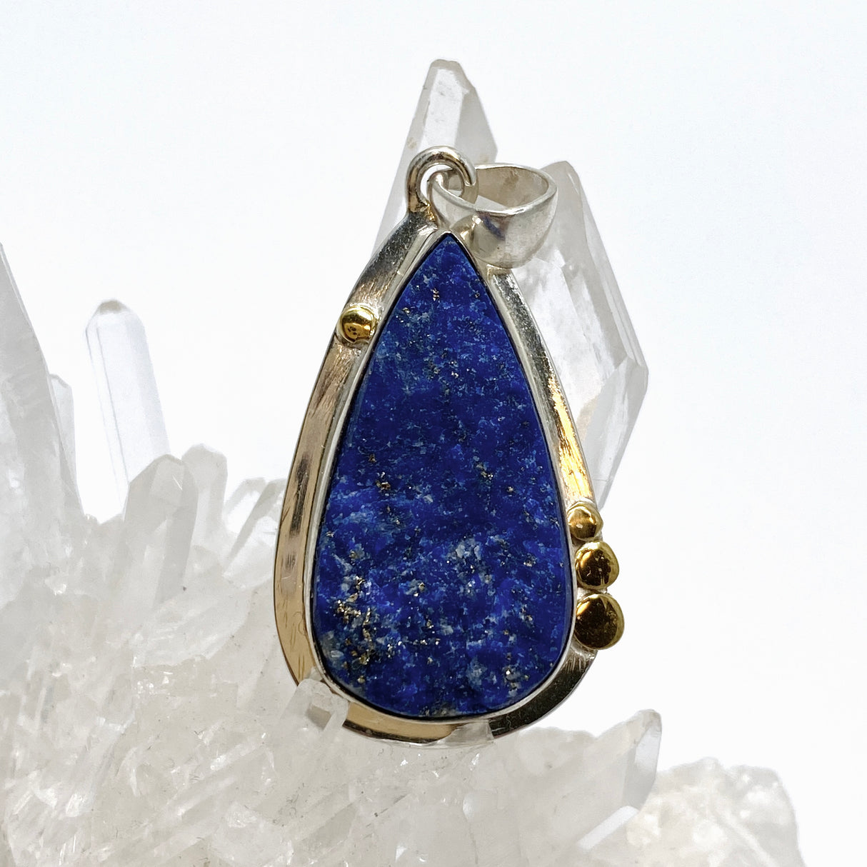 Lapis Lazuli Teardrop Raw Pendant with Brass Accents KPGJ4853