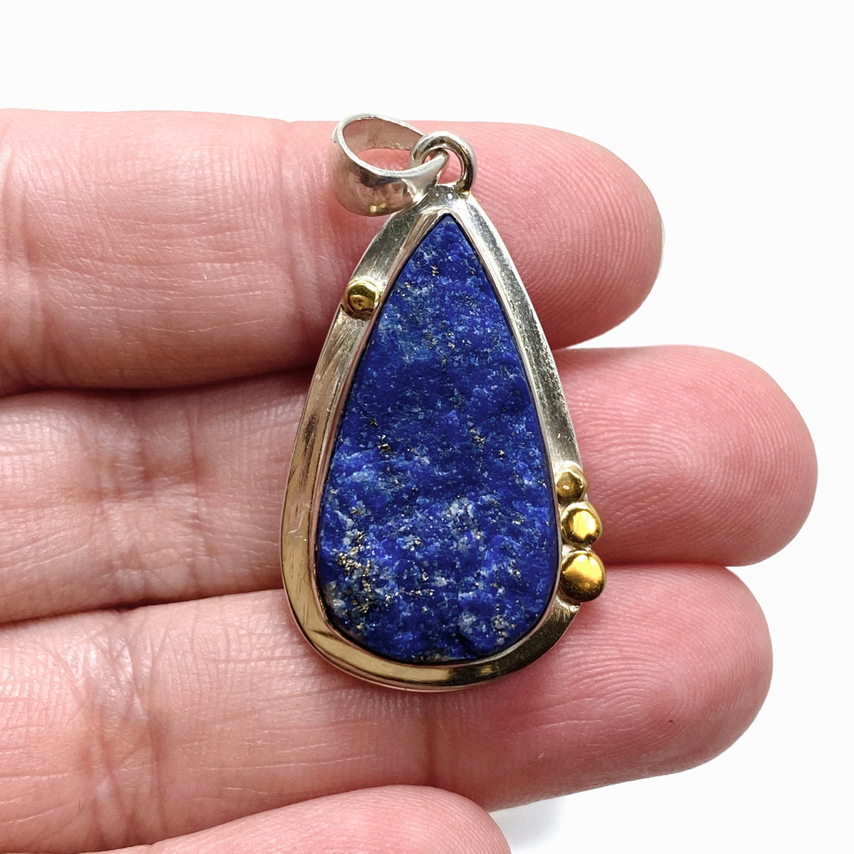 Lapis Lazuli Teardrop Raw Pendant with Brass Accents KPGJ4853