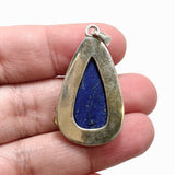 Lapis Lazuli Teardrop Raw Pendant with Brass Accents KPGJ4853