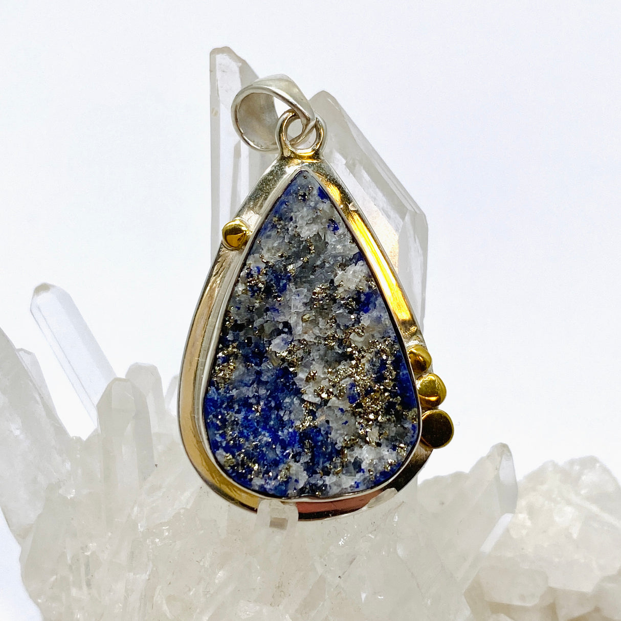 Lapis Lazuli Teardrop Raw Pendant with Brass Accents KPGJ4854