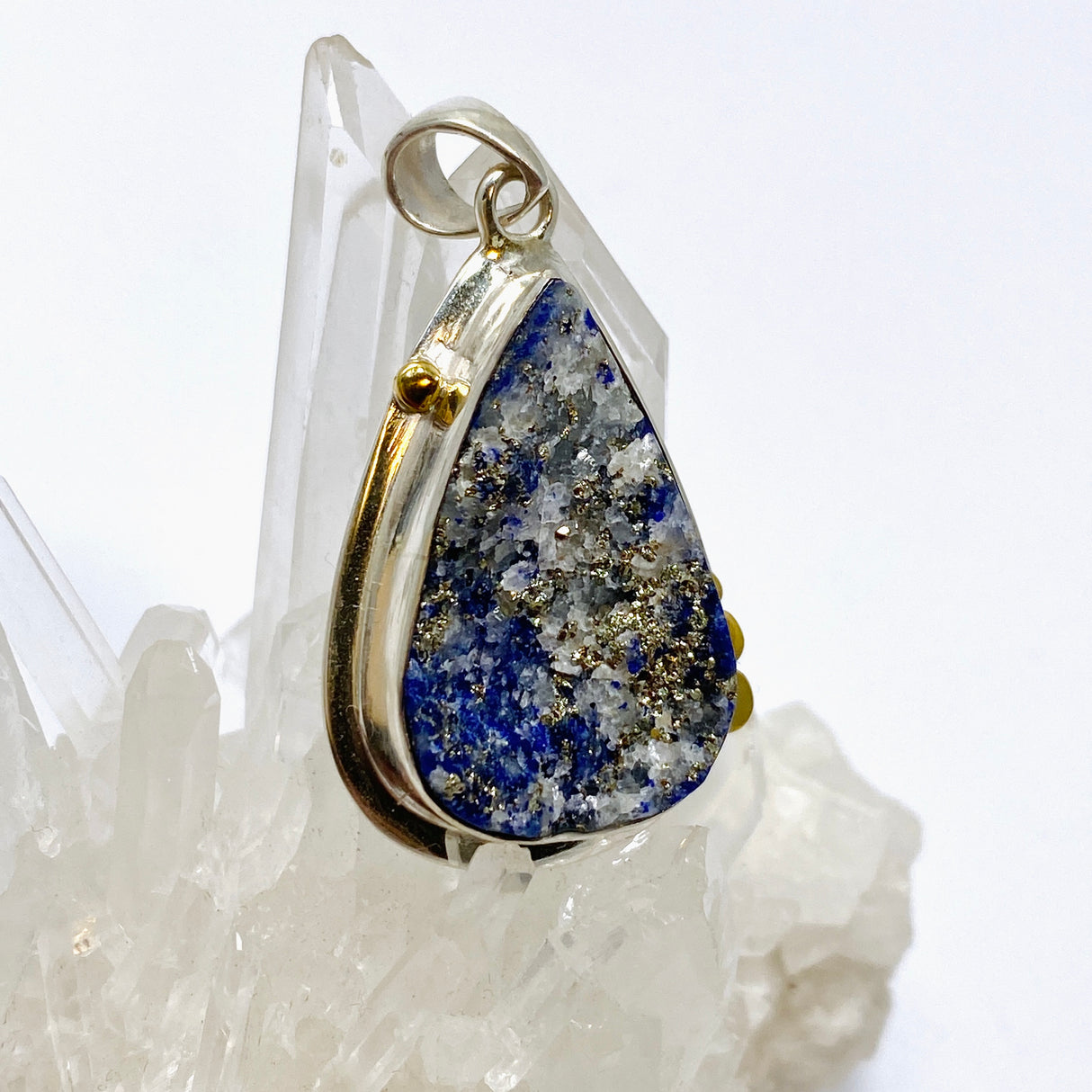 Lapis Lazuli Teardrop Raw Pendant with Brass Accents KPGJ4854