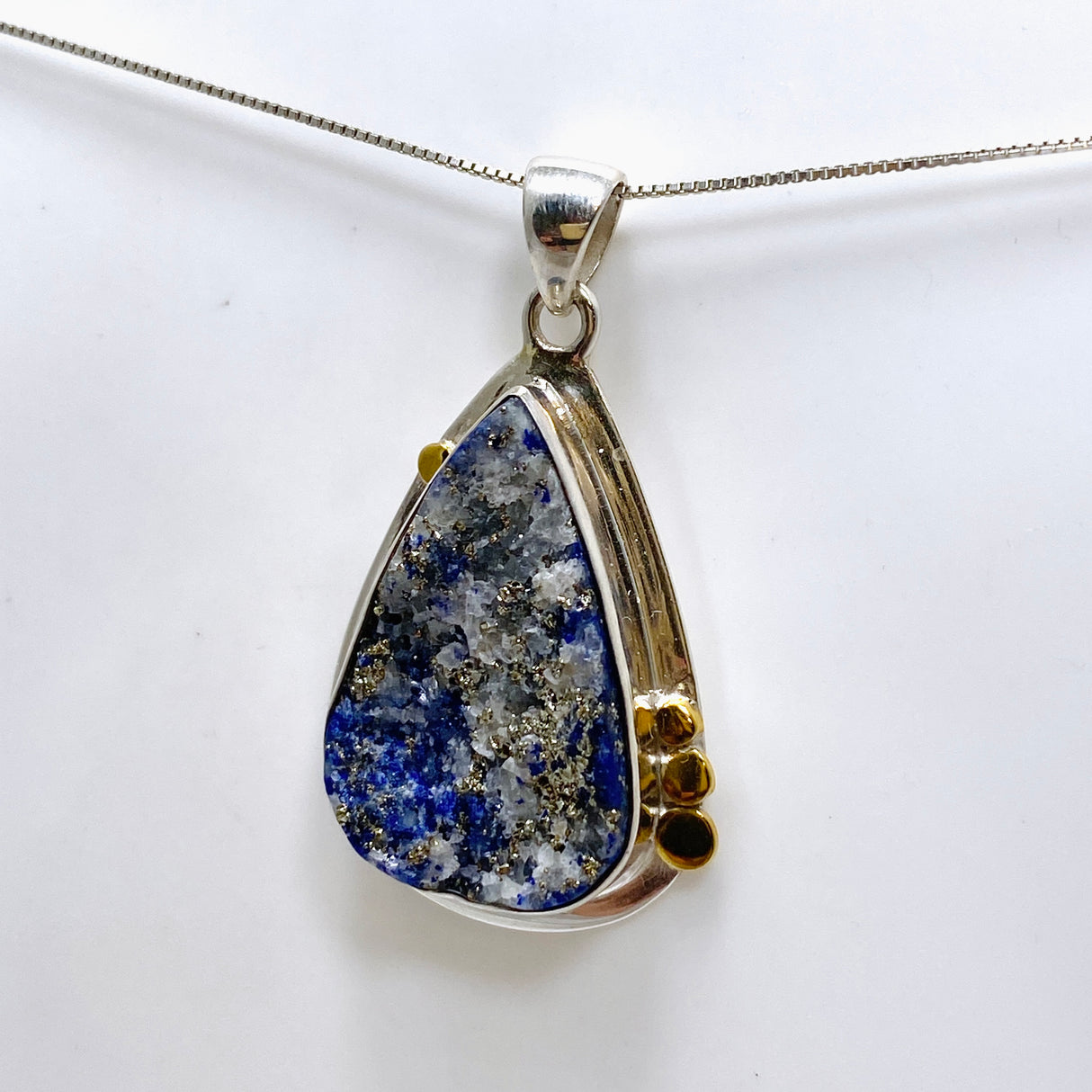 Lapis Lazuli Teardrop Raw Pendant with Brass Accents KPGJ4854