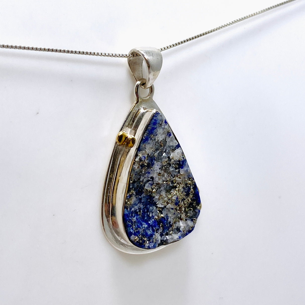 Lapis Lazuli Teardrop Raw Pendant with Brass Accents KPGJ4854