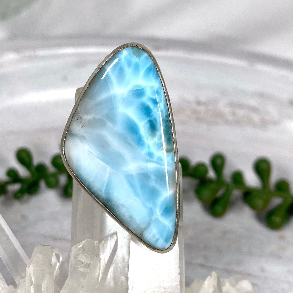 Larimar freeform beaten band ring s.11 KRGJ2181 - Nature's Magick