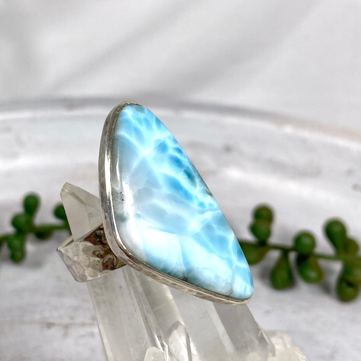 Larimar freeform beaten band ring s.11 KRGJ2181 - Nature's Magick