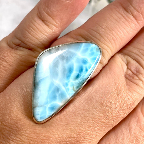 Larimar freeform beaten band ring s.11 KRGJ2181 - Nature's Magick