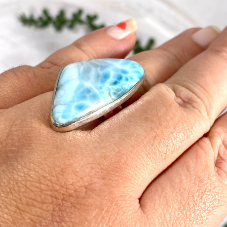 Larimar freeform beaten band ring s.11 KRGJ2181 - Nature's Magick