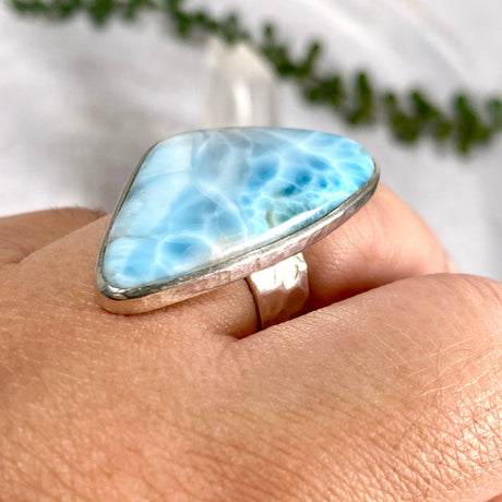 Larimar freeform beaten band ring s.11 KRGJ2181 - Nature's Magick