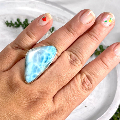 Larimar freeform beaten band ring s.11 KRGJ2181 - Nature's Magick