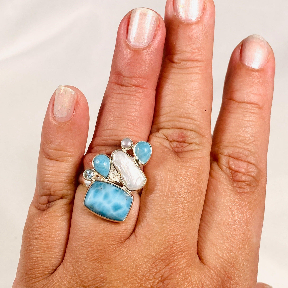 Larimar Multi Stone Ring Size 8 Adj KRGJ3094 - Nature's Magick