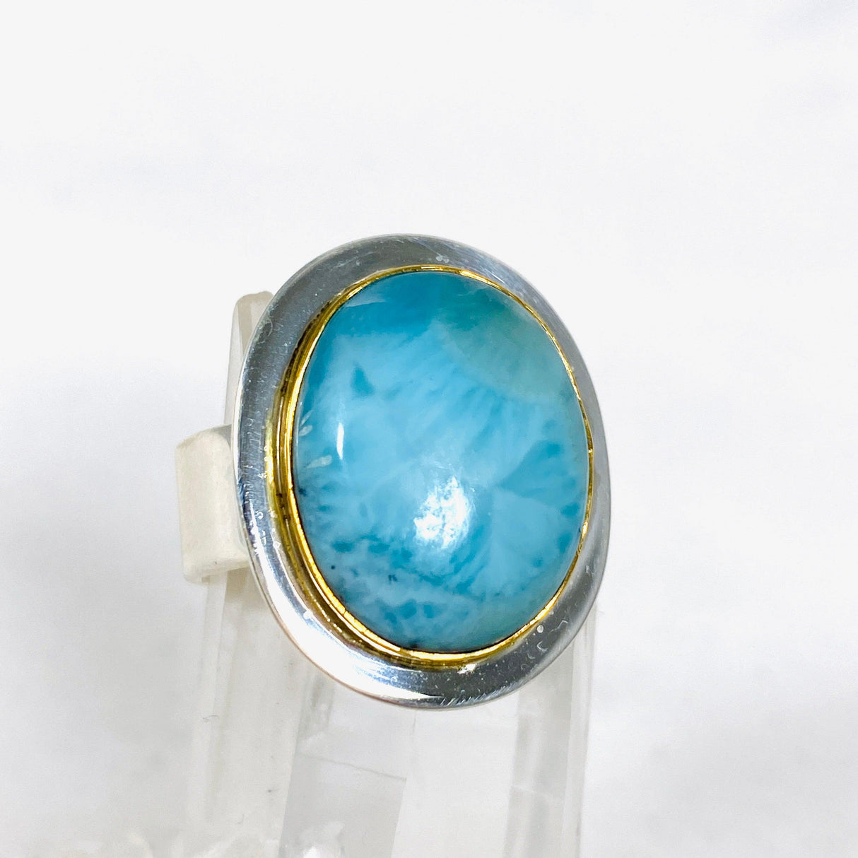 Larimar Oval Ring with Brass Detailing Size 10 KRGJ3104 - Nature's Magick